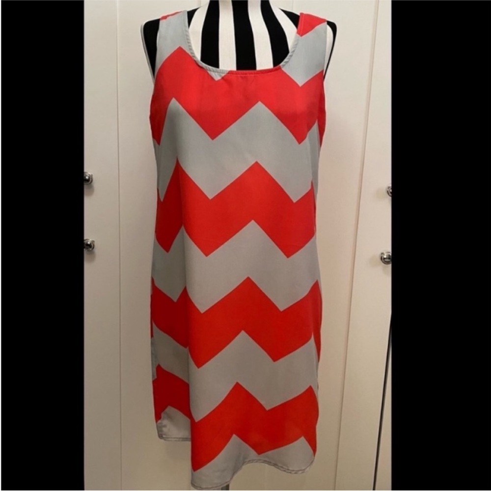 Chevron Pattern Sleeveless Dress Orange and Gray Sz LG